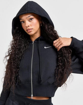 WOMEN'S NIKE SPORTSWEAR PHOENIX FLEECE CROP FULL-ZIP HOODIE - BLACK - HJ0940-010