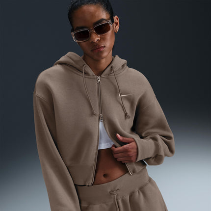 WOMEN'S NIKE SPORTSWEAR PHOENIX FLEECE CROP FULL-ZIP HOODIE - BLACK - HJ0940-233