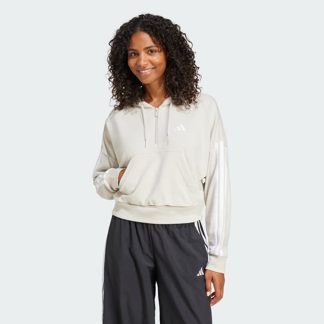 ESSENTIALS 3-STRIPES FRENCH TERRY QUARTER-ZIP HOODIE - JN1958