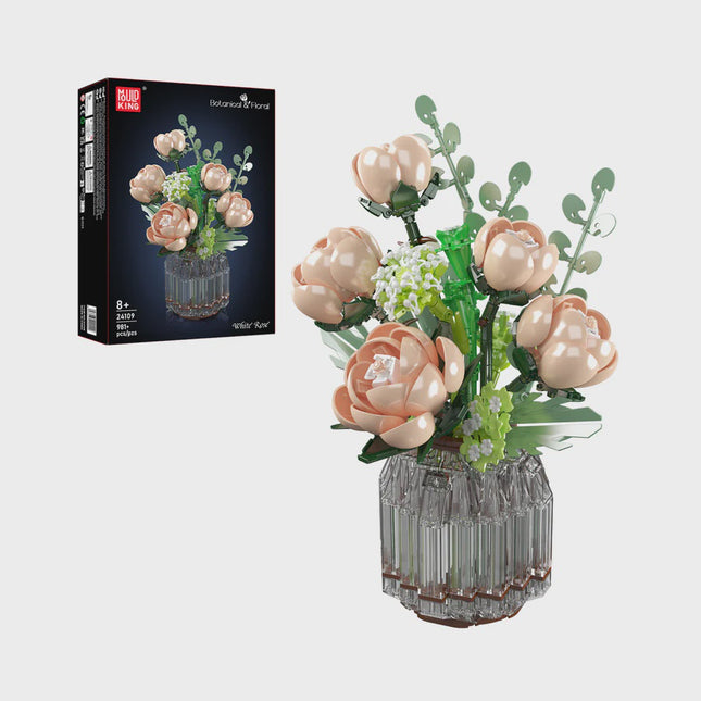 Mould King 24109 White Rose Flowers In Plant Pot Building Blocks Model 981pcs