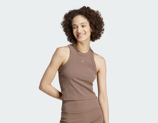 Lounge Ribbed Crop Tank Top - BROWN - IY6733