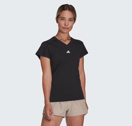 AEROREADY TRAIN ESSENTIALS MINIMAL BRANDING V-NECK T-SHIRT- BLK - HN5543