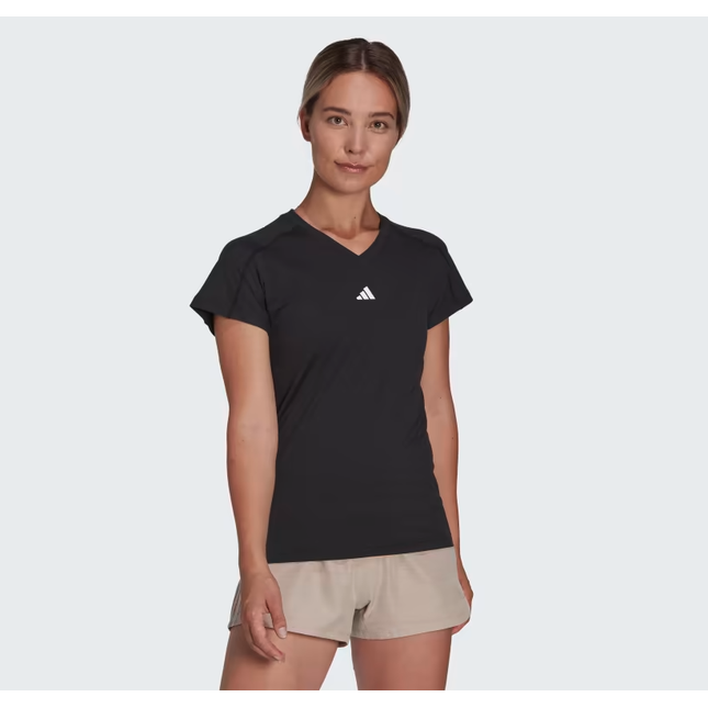 AEROREADY TRAIN ESSENTIALS MINIMAL BRANDING V-NECK T-SHIRT- BLK - HN5543