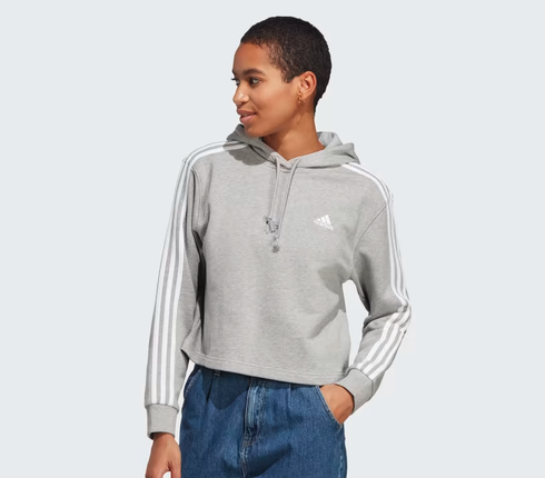 ESSENTIALS 3-STRIPES FRENCH TERRY CROP HOODIE - IC9910